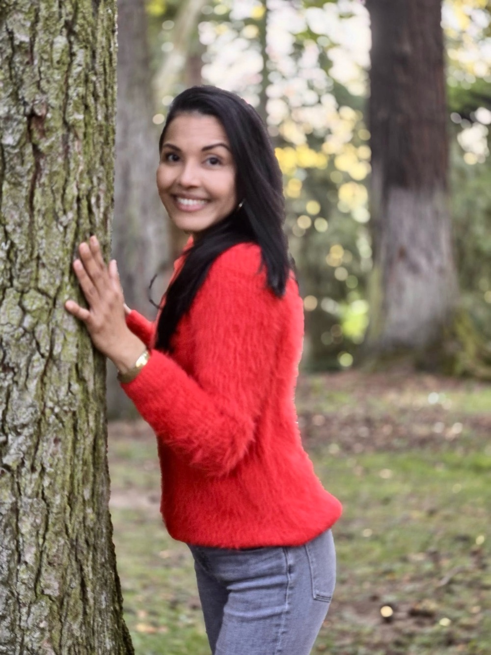 Primark Red Fuzzy Crew Neck Sweater